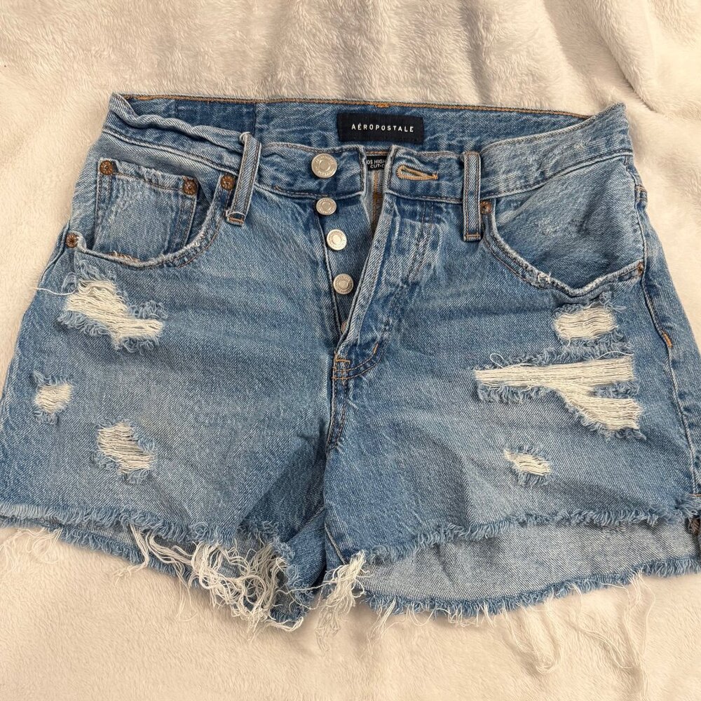 Aéropostale 90s High Rise Cut Off Shorts Distressed Button Fly Denim Size 6
